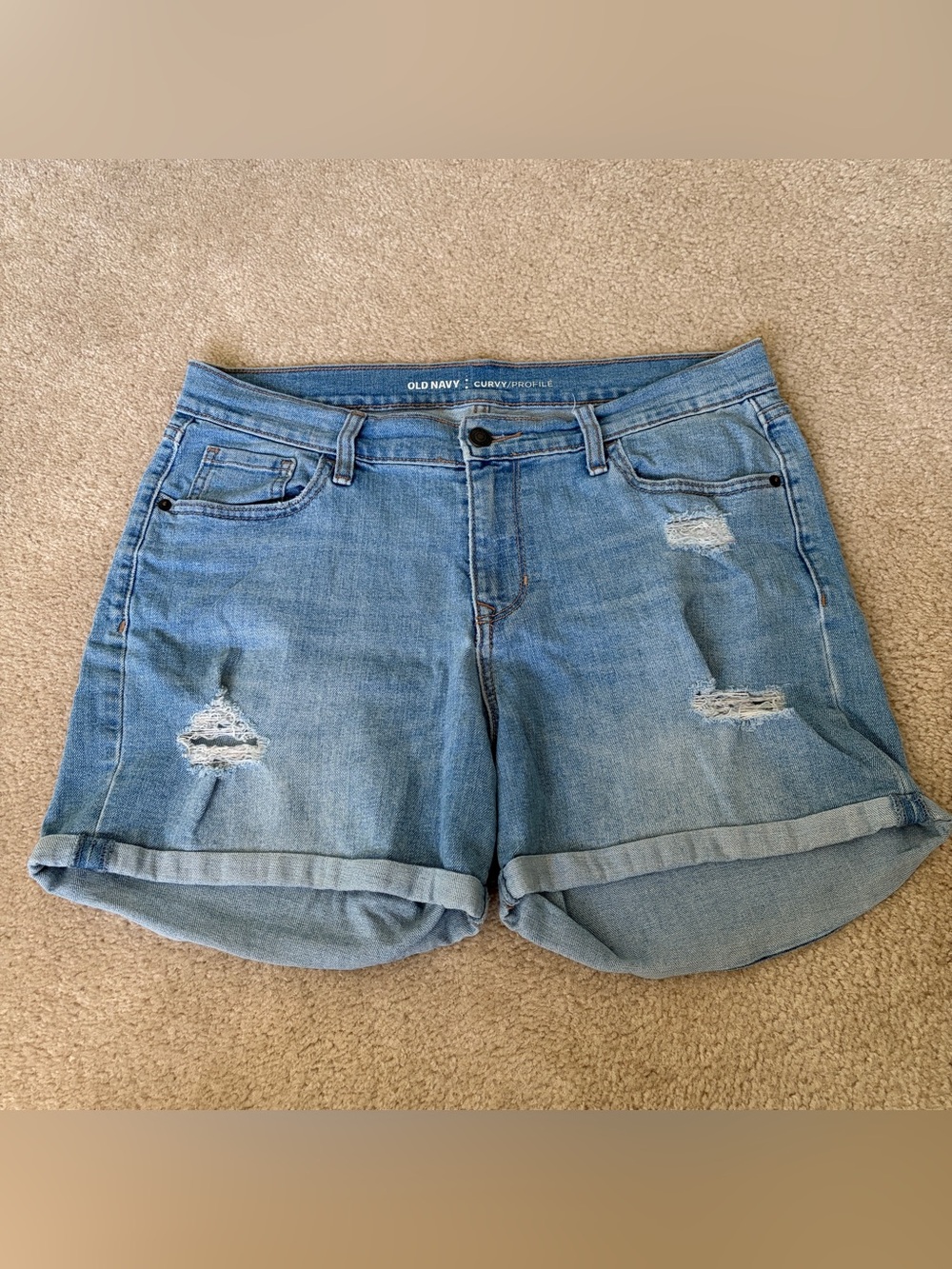 Curvy Profile Old Navy Light Blue Distressed Denim Roll-Cuff Shorts